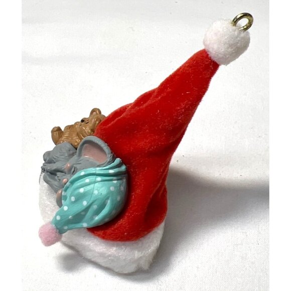Night Before Christmas Handcrafted Hallmark Ornament With Sleeping Mouse & Bear - Picture 2 of 4